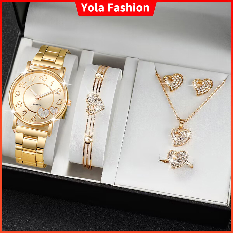Thời Trang set Đồng Hồ quartz Nữ Dây Nhựa Và Thép Không Gỉ
