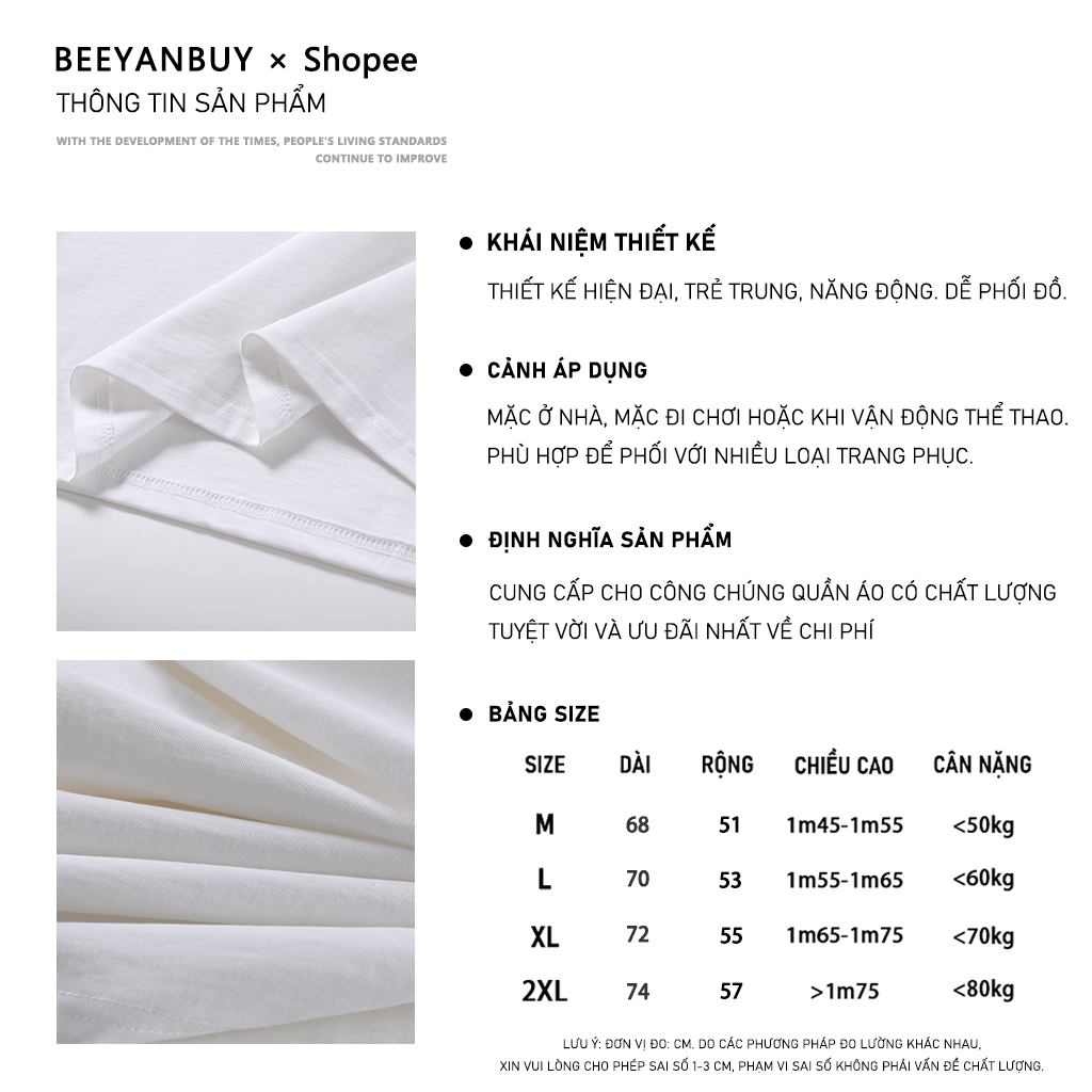 Áo thun nam Y0422 BEEYANBUY 100% cotton thương hiệu nội địa tay lỡ đường phố unisex