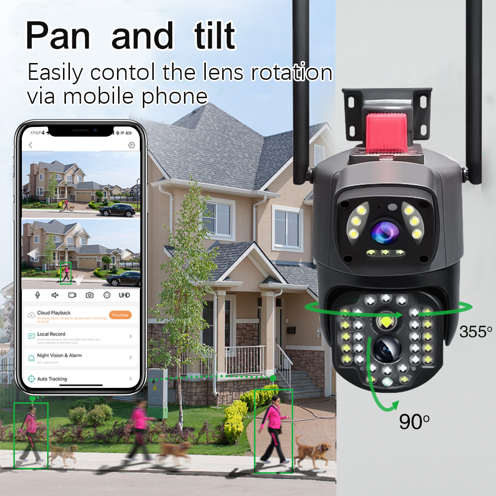 LLSEE-v380 Pro Camera 2 mắt - Camera wifi không dây - Camera quay 360 độ ngoài trời - Kết nối điện thoại di động 8.0MP-PTZ Xem màn hình kép