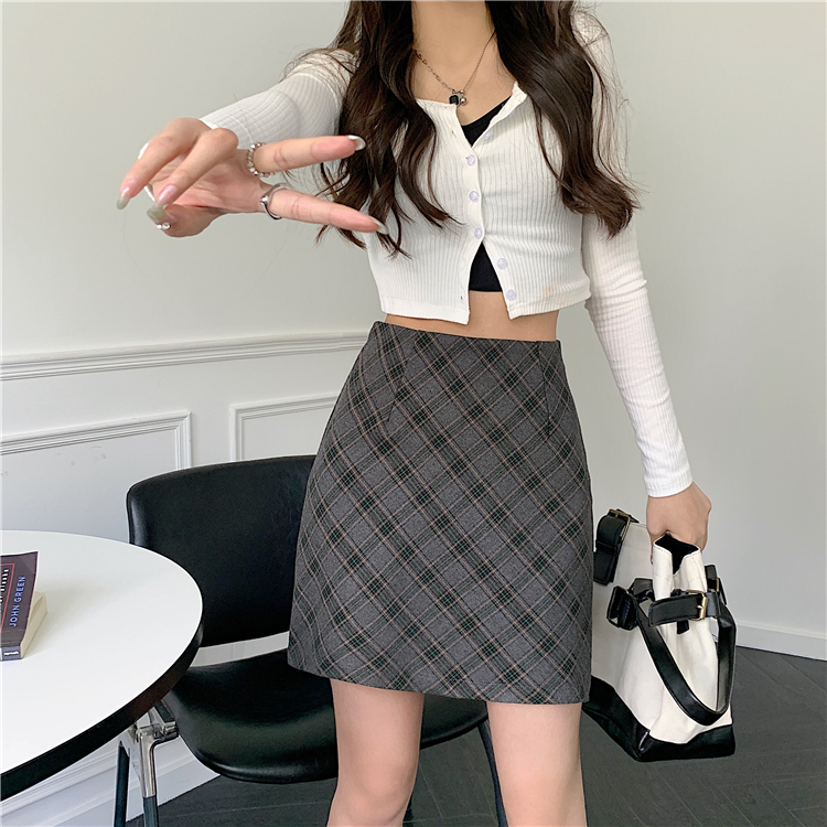 Xiaozhaniv Chân Váy Ngắn Lưng Cao Ôm Hông Họa Tiết Caro vintage Hàn Quốc Mùa Thu Cho Nữ