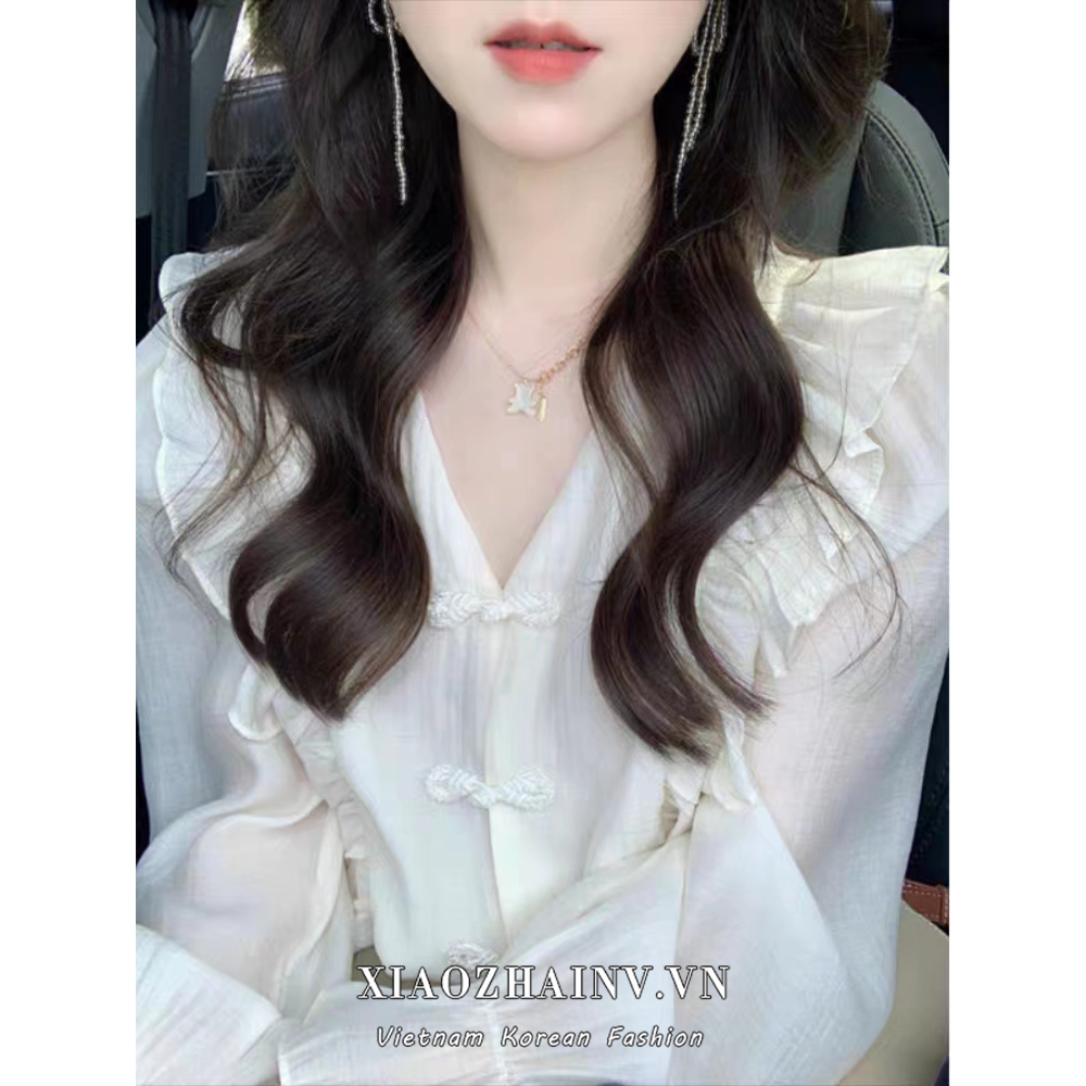Xiaozhainv Áo Sơ Mi Chống Nắng Tay Dài Dáng Rộng Phối Ren Đính Nút Kiểu Pháp Thời Trang Cho Nữ