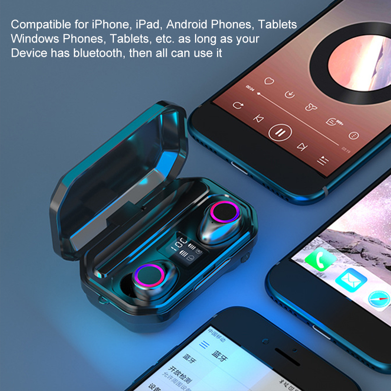 Tecsire Tai nghe không dây Bluetooth 5.1 TWS Màn hình LED cảm ứng thông minh với Micrô đèn pin