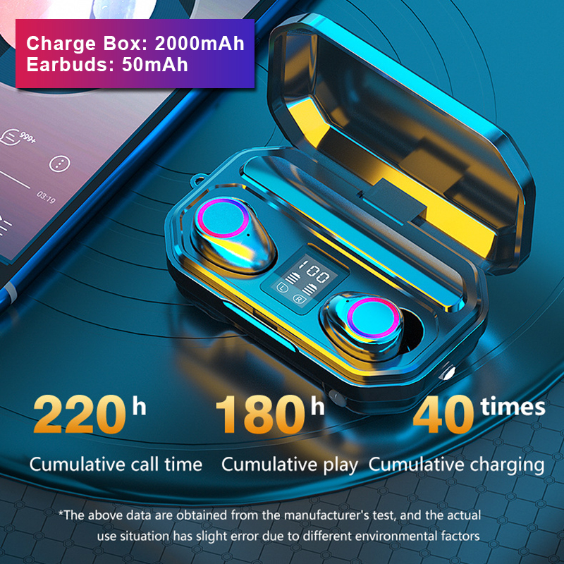 Tecsire Tai nghe không dây Bluetooth 5.1 TWS Màn hình LED cảm ứng thông minh với Micrô đèn pin