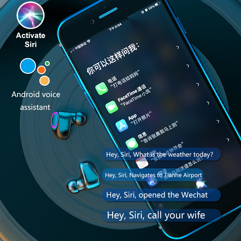 Tecsire Tai nghe không dây Bluetooth 5.1 TWS Màn hình LED cảm ứng thông minh với Micrô đèn pin