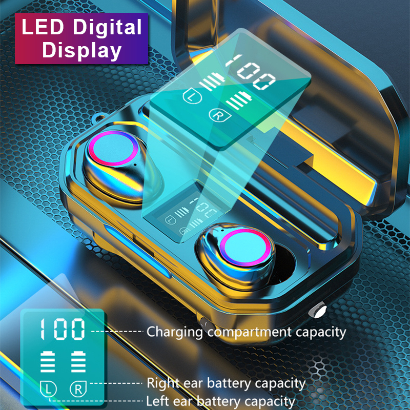 Tecsire Tai nghe không dây Bluetooth 5.1 TWS Màn hình LED cảm ứng thông minh với Micrô đèn pin