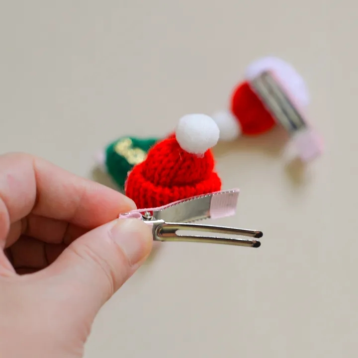 Junyehchristmas Kẹp Tóc Hình Nón Ông Già Noel Phối Lông Cho Bé Gái