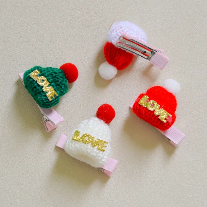 Junyehchristmas Kẹp Tóc Hình Nón Ông Già Noel Phối Lông Cho Bé Gái
