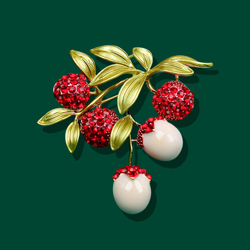 Cao cấp Ngọt Lychee Trái Cây Thổ Cẩm tỏa sáng Kim Cương Giả Màu Đỏ Lychee Trâm Phụ Kiện Thời Trang
