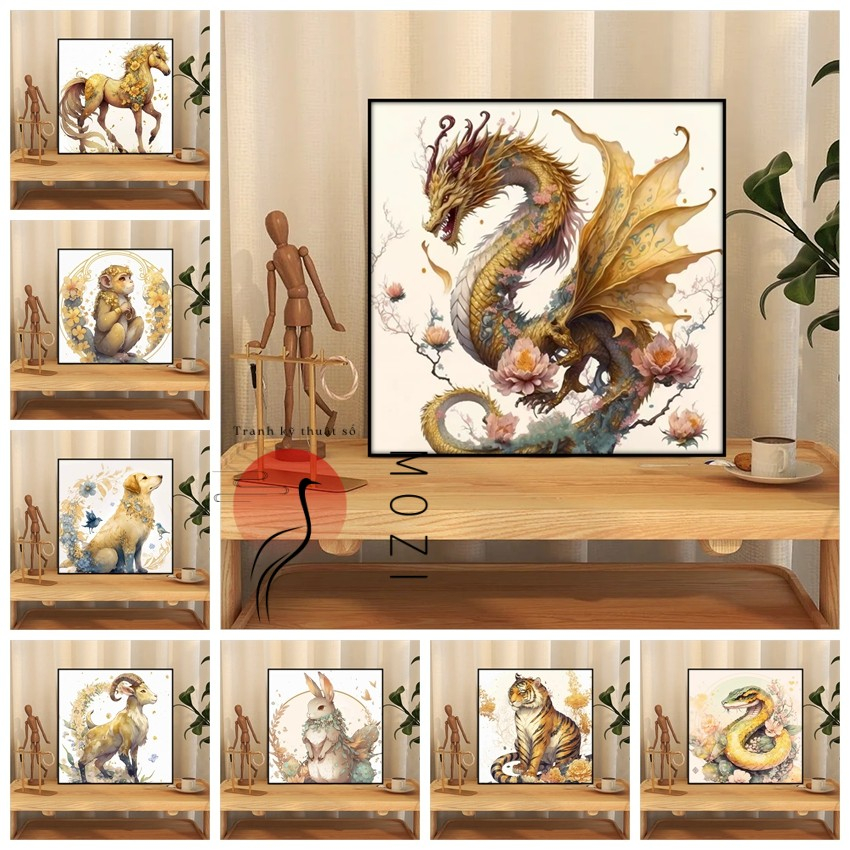MOZI ✨biểu tượng cung hoàng đạo 40*40cm tranh tô màu theo số tranh số hóa tranh sơn dầu số hoá tranh