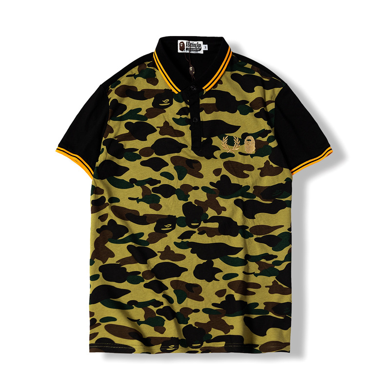 Áo Thun Tay Ngắn Thêu Chữ bape Họa Tiết Rằn Ri Cá Tính Cho Nam