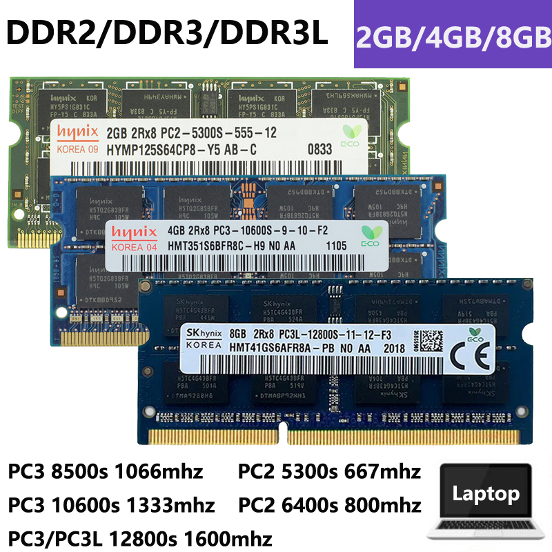 8gb 4GB 2GB DDR2 DDR3 / DDR3L PC2-5300S PC2-6400S PC3-8500S PC3-10600S PC3 / PC3L-12800S 6.67 MHz 800 MHz 1066Mhz 1333 MHz 1600 MHz Cho Bộ Nhớ RAM Laptop Hynix