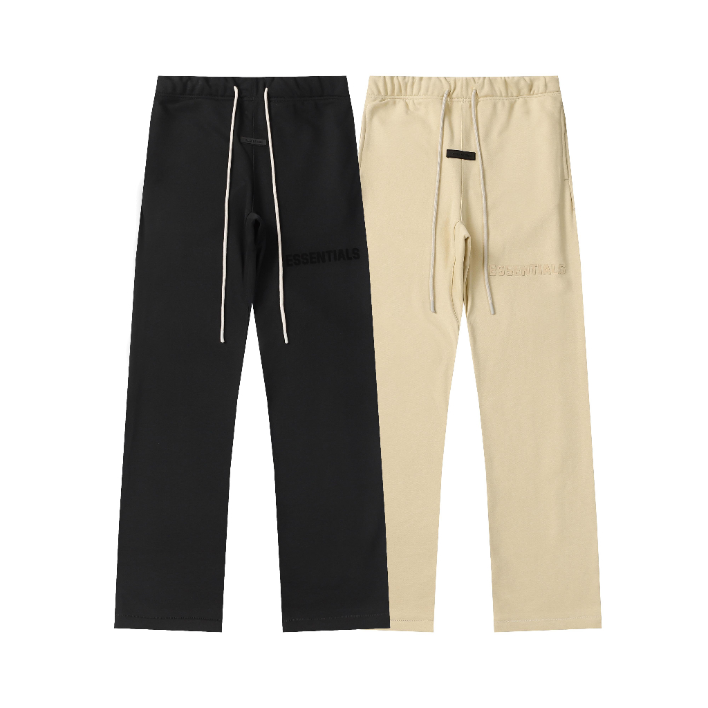 FEAR OF GOD FOG Double Thread ESSENTIALS American Fashion Silicone Letter Casual Guard Pants Black Plush Loose Pants