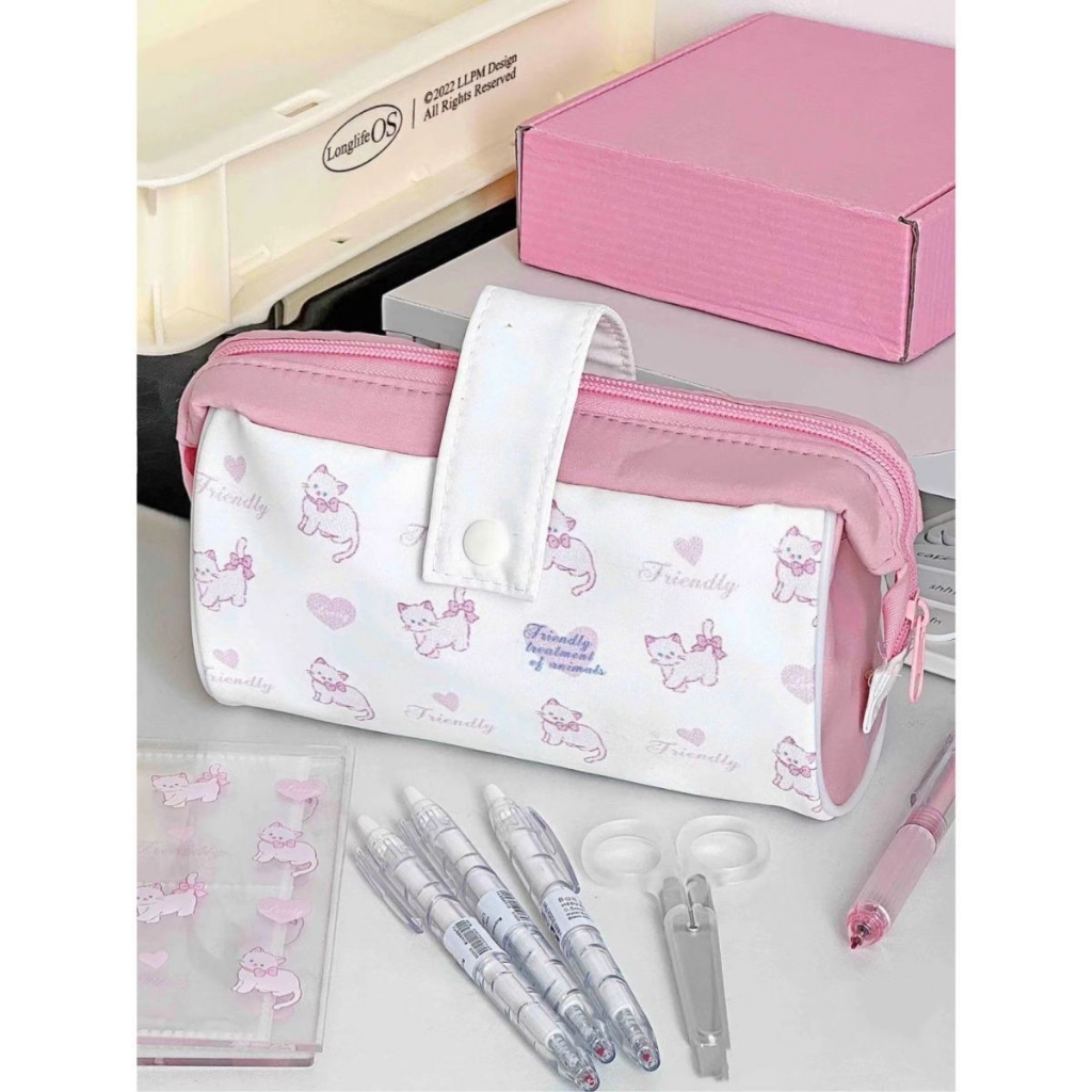 Vòng Đeo Tay Ohayaa ohaya | Hộp Đựng Bút Hình Thú Cưng / Mèo Dễ Thương | Túi Đựng Bút Chì Hai Lớp Chống Nước Sức Chứa Lớn