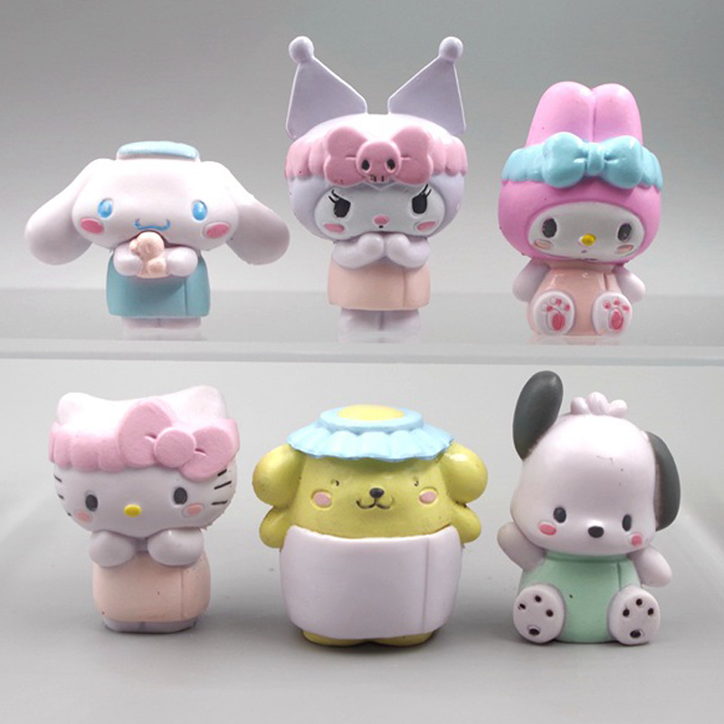 SANRIO Set 6 Mô Hình Mô Phỏng Nhân Vật Phim Hoạt Hình hello kitty kuromi my melody cinnamoroll pom purin
