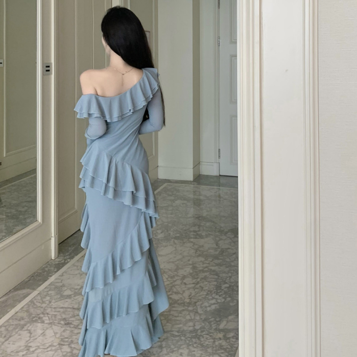 Đầm Dài Không Tay Hở Vai Thời Trang Hàn Quốc Quyến Rũ Cho Nữ