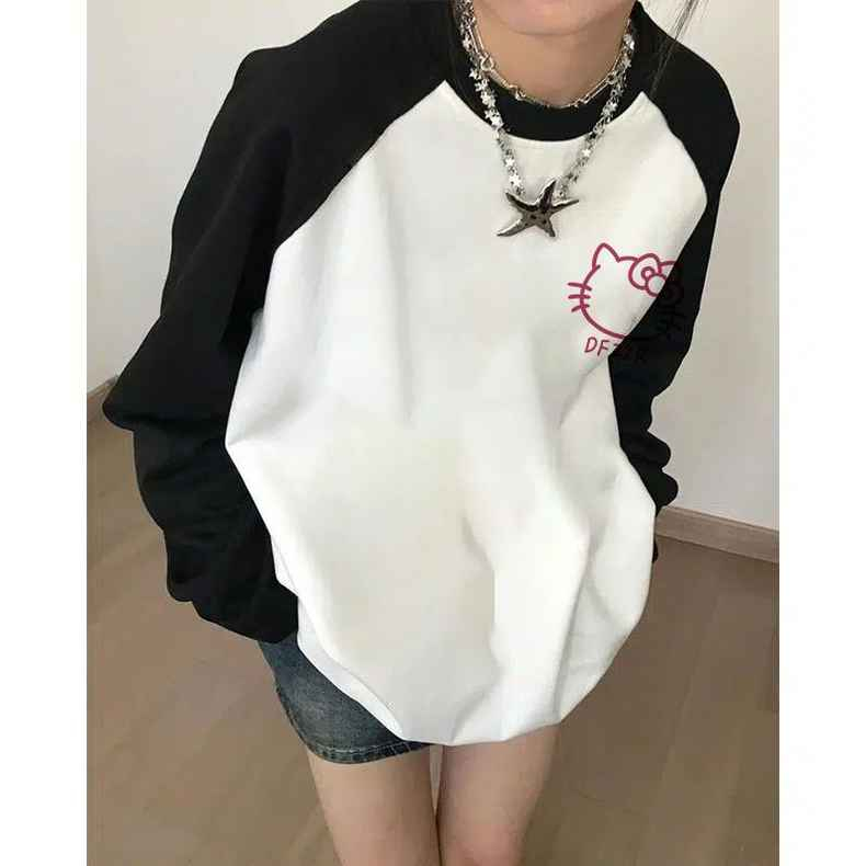 Ethelgirl Áo Thun Nữ Tay Rộng In Chữ "hello kitty" Phong Cách Hàn Quốc