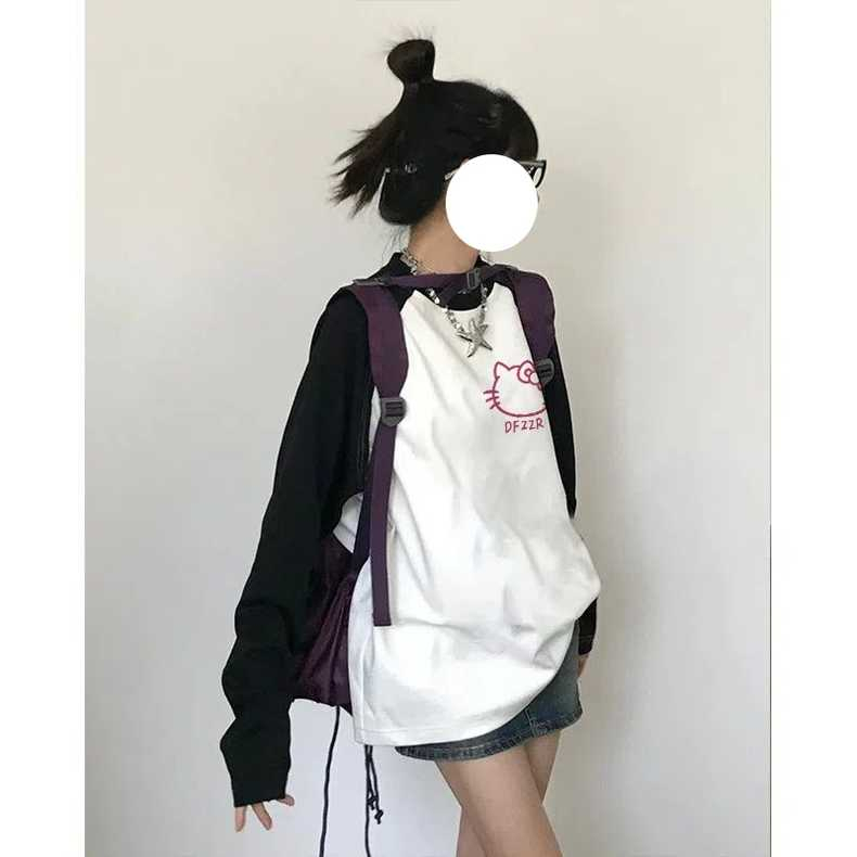 Ethelgirl Áo Thun Nữ Tay Rộng In Chữ "hello kitty" Phong Cách Hàn Quốc