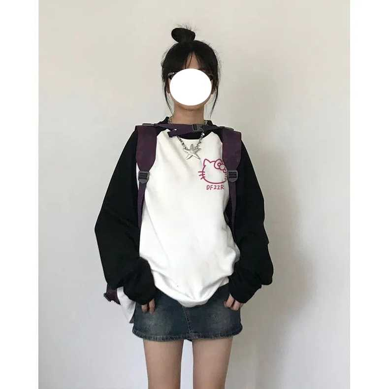 Ethelgirl Áo Thun Nữ Tay Rộng In Chữ "hello kitty" Phong Cách Hàn Quốc