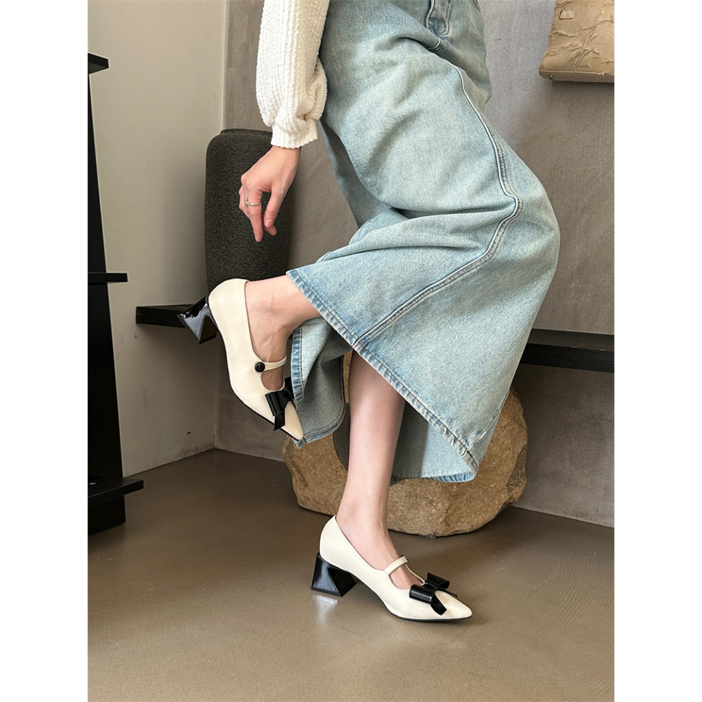 Thời Trang Giày Cao Gót 1.97 inches Mũi Nhọn Đính Nơ Phong Cách Pháp