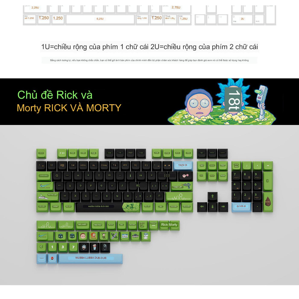 Rick và Morty Keycaps XDA Profile Anime dễ thương PBT Dye Sub Bàn phím cơ học Keycap