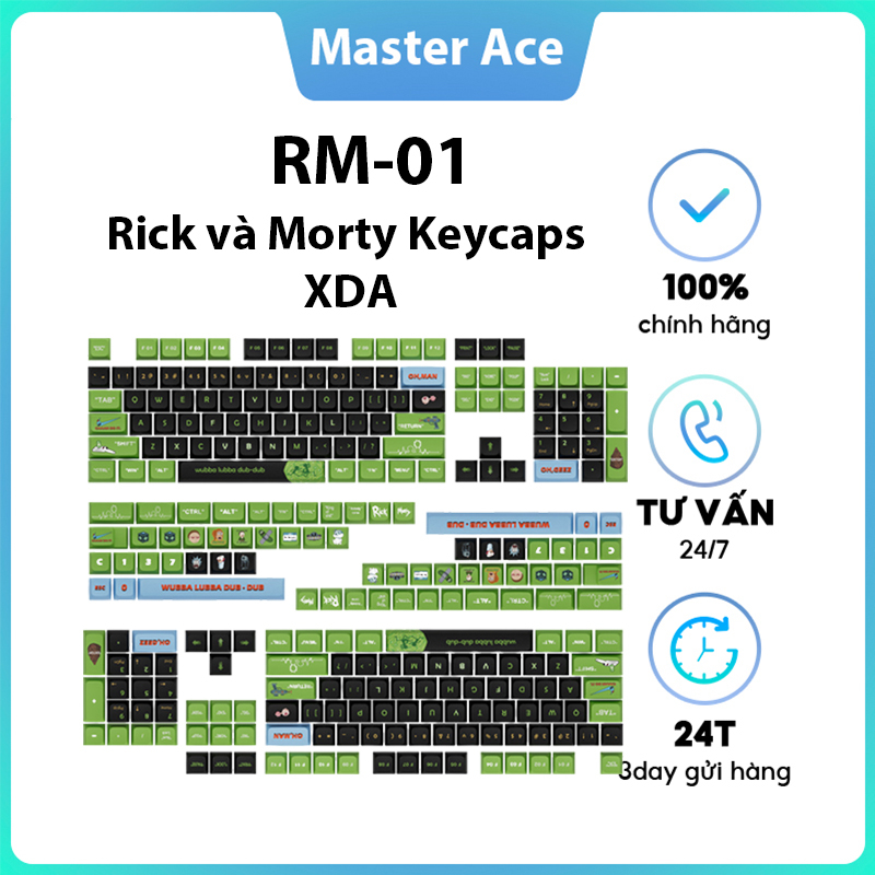 [Master ace]Rick và Morty Keycaps XDA Profile Anime dễ thương PBT Dye Sub Bàn phím cơ học Keycap