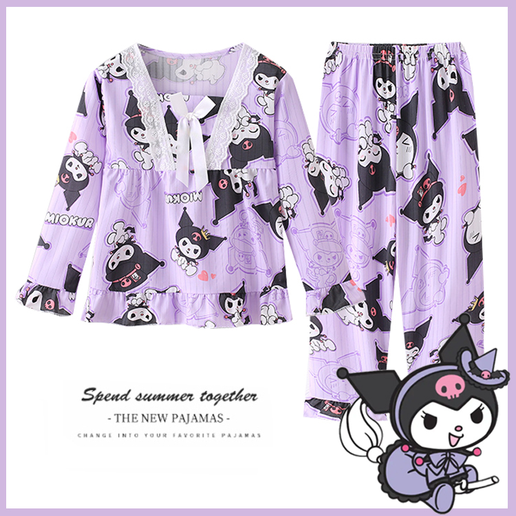 Bộ Đồ Ngủ In Hoạt Hình Kuromi Cinnamoroll Dễ Thương Cho Bé Gái