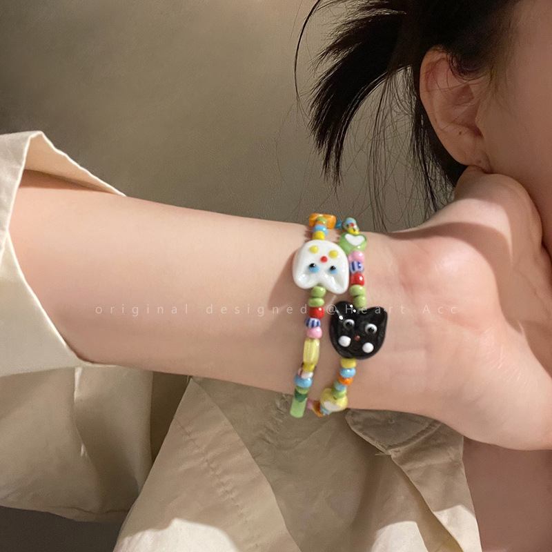 Vòng Tay Xỏ Hạt Hình Mèo Dễ Thương Dành Cho Cặp Đôi