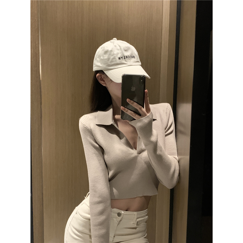 QADCOL Áo sweater Dệt Kim Tay Dài Cổ polo Dáng Ôm Thời Trang Mùa Thu Quyến Rũ Cho Nữ