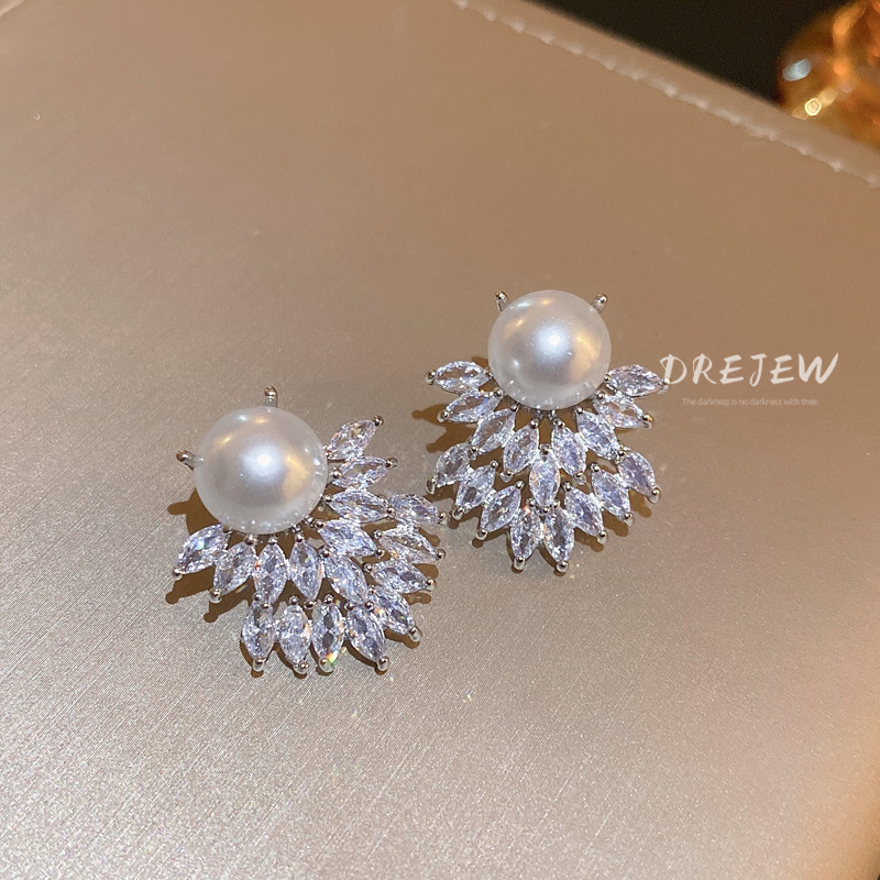 Bông Tai Mạ Bạc 925 Hình Chiếc Lá Đính Đá zircon Thời Trang Sang Trọng Cho Nữ