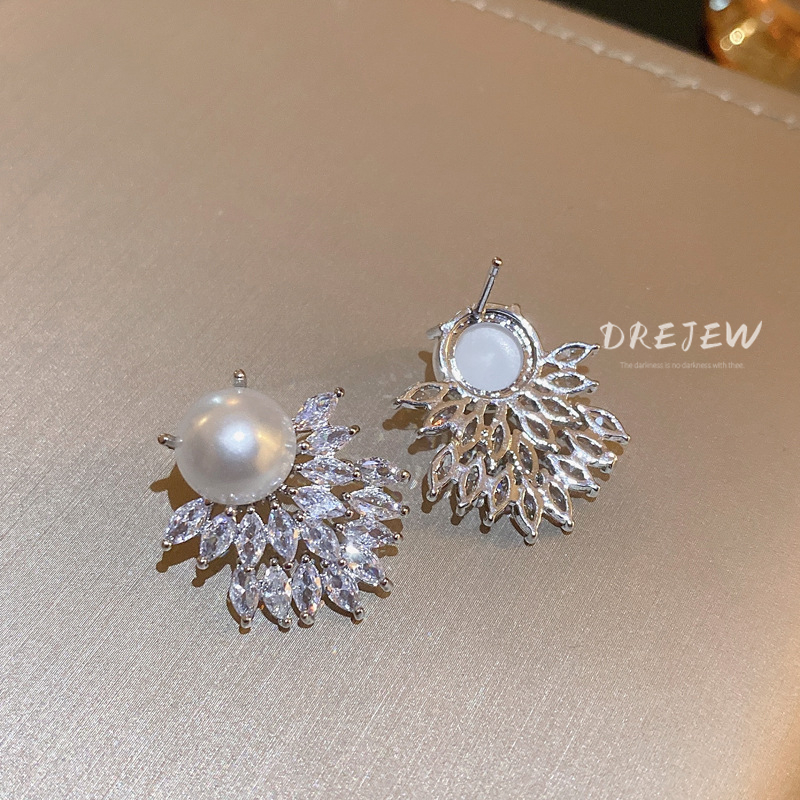Bông Tai Mạ Bạc 925 Hình Chiếc Lá Đính Đá zircon Thời Trang Sang Trọng Cho Nữ