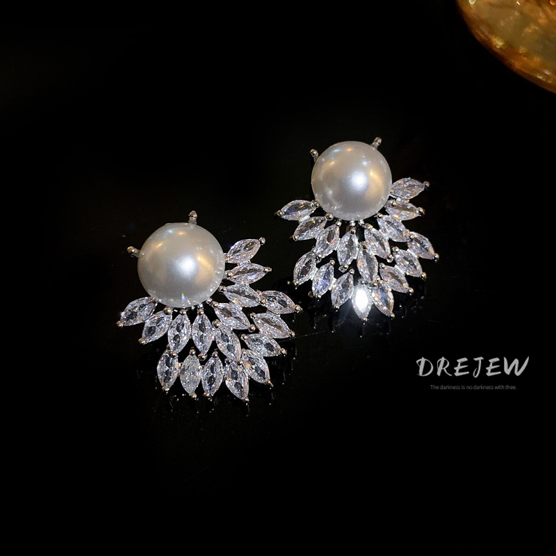 Bông Tai Mạ Bạc 925 Hình Chiếc Lá Đính Đá zircon Thời Trang Sang Trọng Cho Nữ