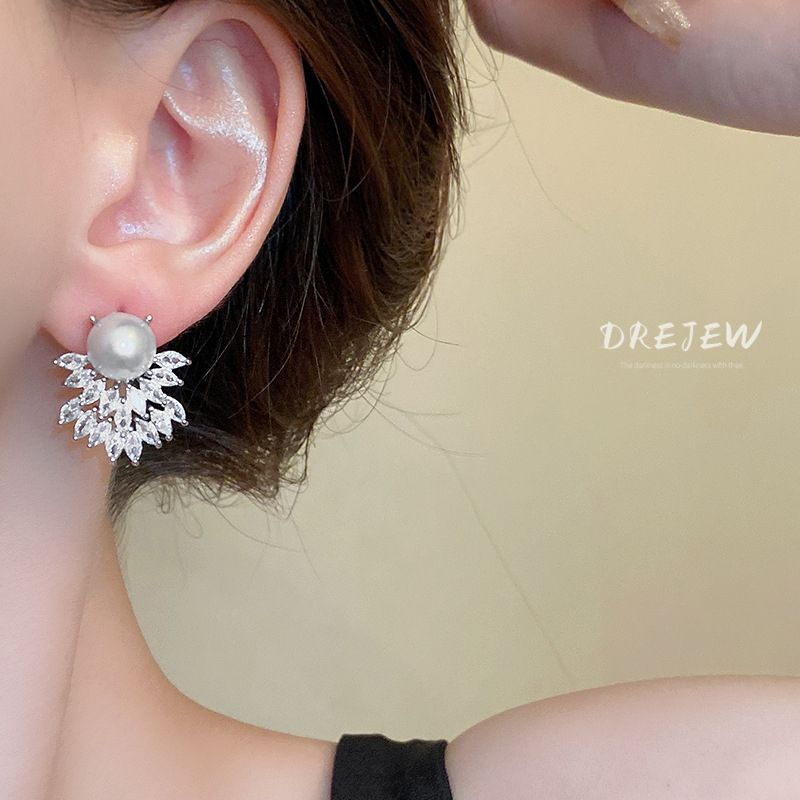 Bông Tai Mạ Bạc 925 Hình Chiếc Lá Đính Đá zircon Thời Trang Sang Trọng Cho Nữ