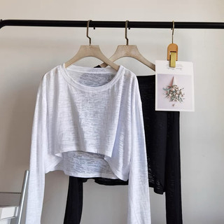 Thời Trang Áo Croptop Tay Dài Thiết Kế Dáng Rộng Thoáng Mát Phong Cách Thể Thao Năng Động