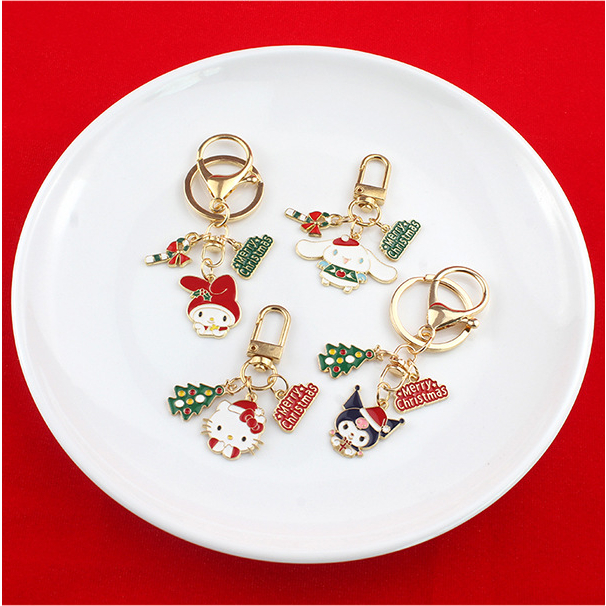 Nhật Bản dễ thương Sanrio Giáng sinh Key Ring Hello Kitty Ring Keychain Melody Square Key Ring Giáng