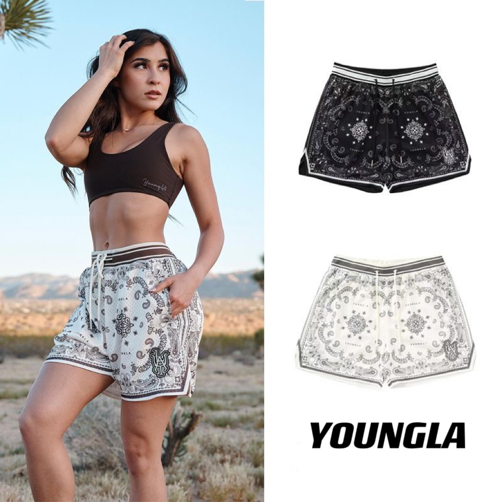 Youngla Quần Short Thể Thao Bóng Rổ / Chạy Bộ Nhanh Khô Co Giãn size Lớn In Chữ "bandanna" Thời Trang Cho Nam Và Nữ