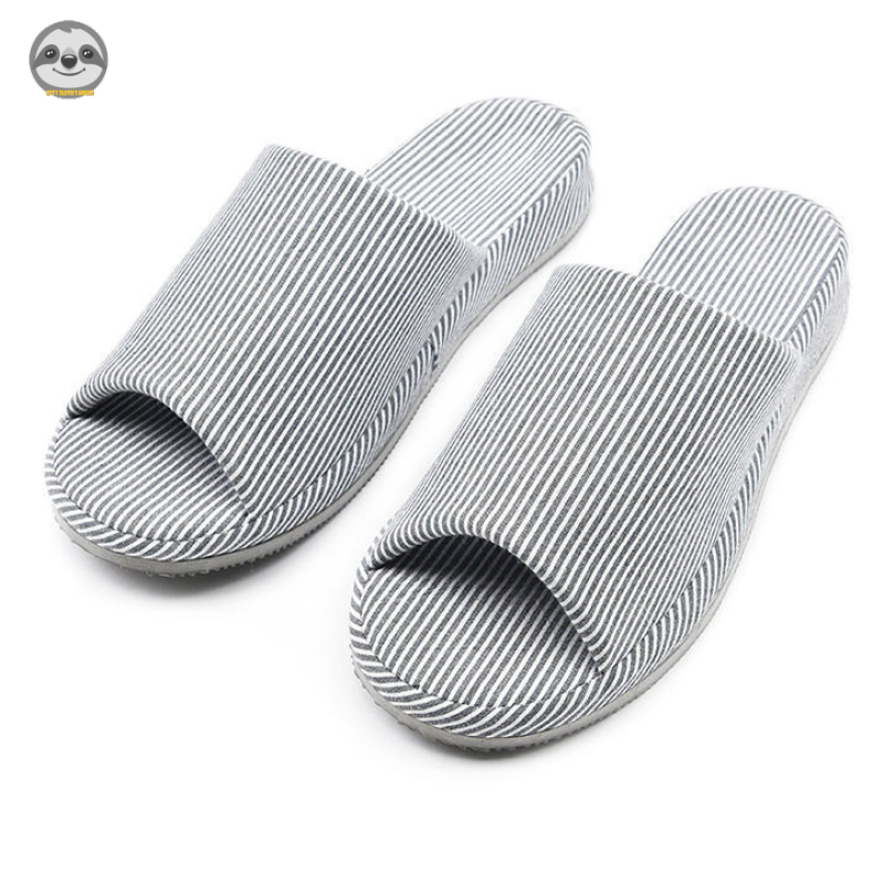[Hàng có sẵn] Phong cách Muji Nhật Bản / Dép đế dày sọc / Dép Cotton nguyên chất / Dép gia đình sọc 