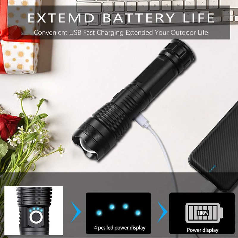 Sunn bắt chước p50 ánh sáng mạnh đèn pin di động màn hình từ xa sạc đèn pin ngoài trời không thấm nước