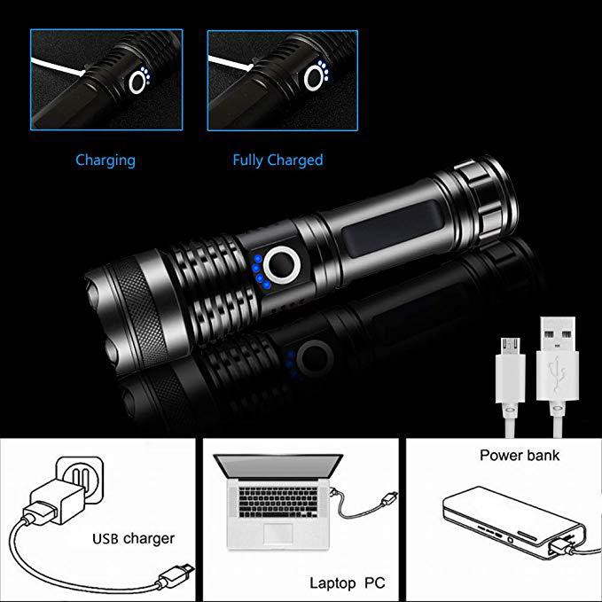 Sunn bắt chước p50 ánh sáng mạnh đèn pin di động màn hình từ xa sạc đèn pin ngoài trời không thấm nước