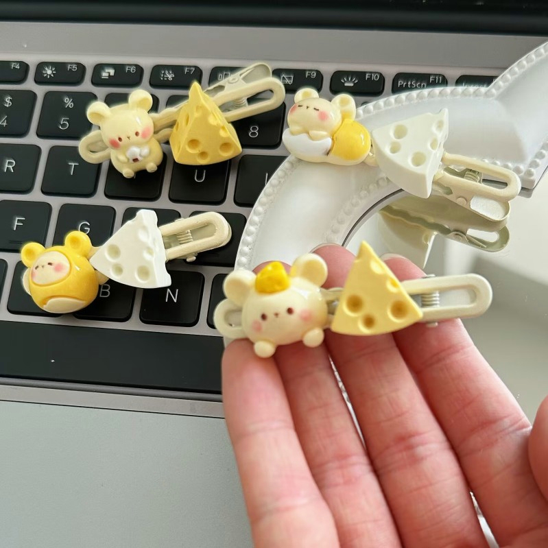 Hoạt Hình Kẹp Tóc Hình Chuột Phô Mai Dễ Thương Cho Nữ
