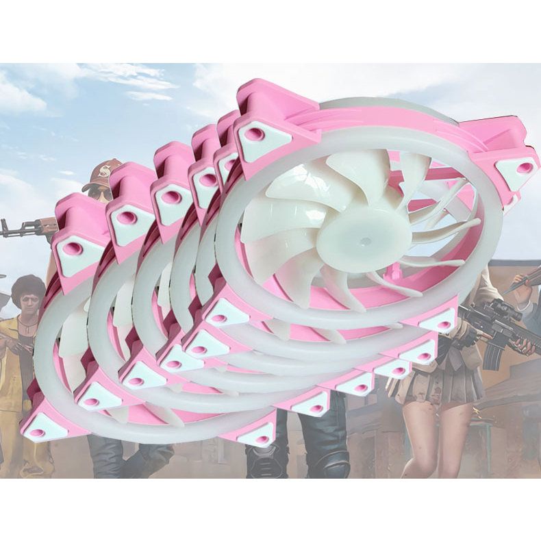 Chassis Quạt Làm Mát Hai Cánh Có Đèn led Sử Dụng Năng Lượng Mặt Trời Kích Thước 12cm Khung Màu Hồng