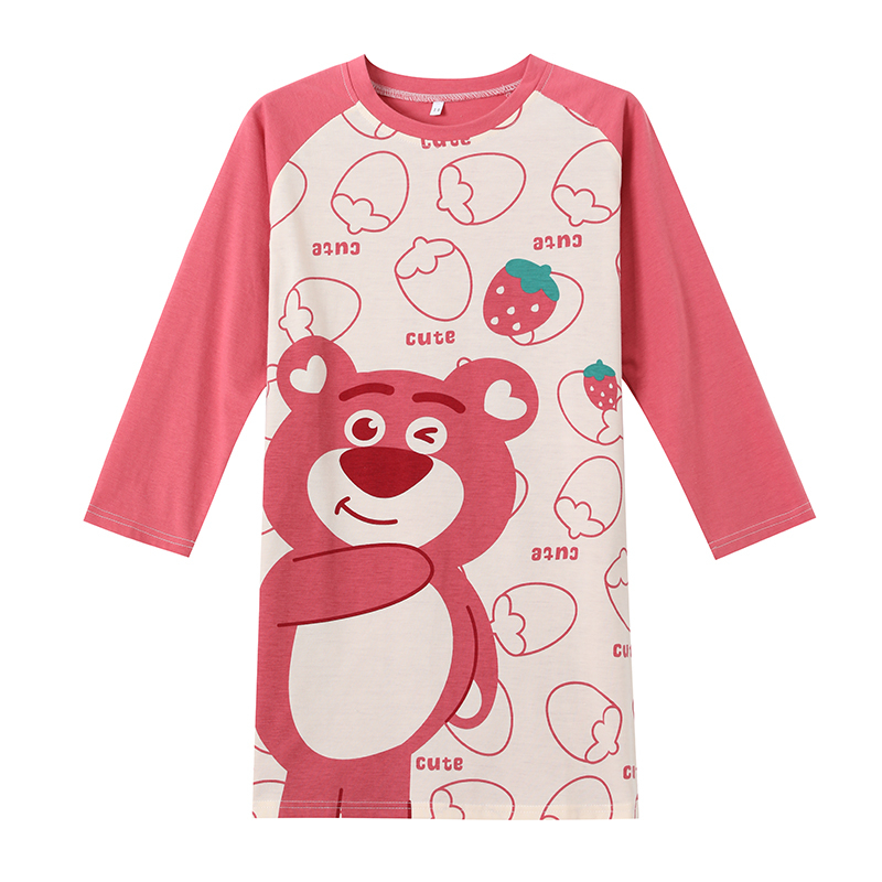 Đầm Ngủ cotton Tay Dài In Họa Tiết Gấu Hoạt Hình Dễ Thương Cho Nữ