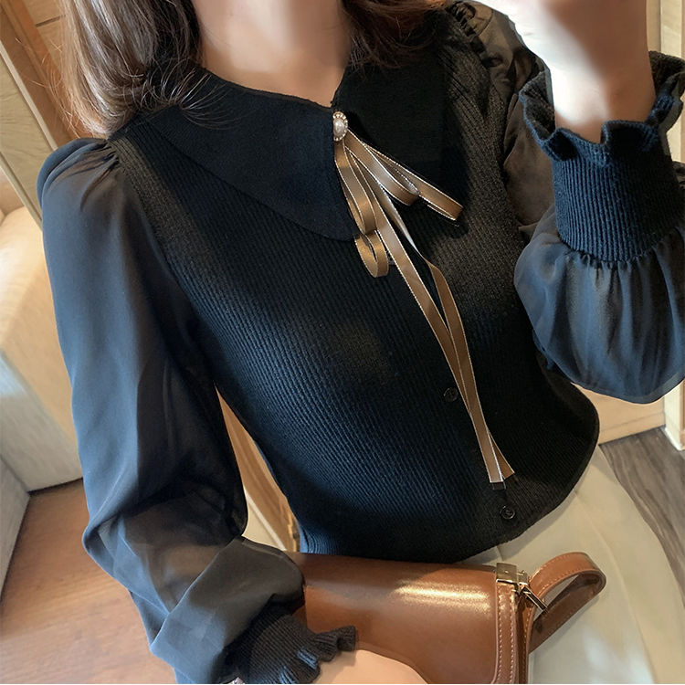 Áo Nữ Dệt Kim Tay Dài Phối Voan Thời Trang