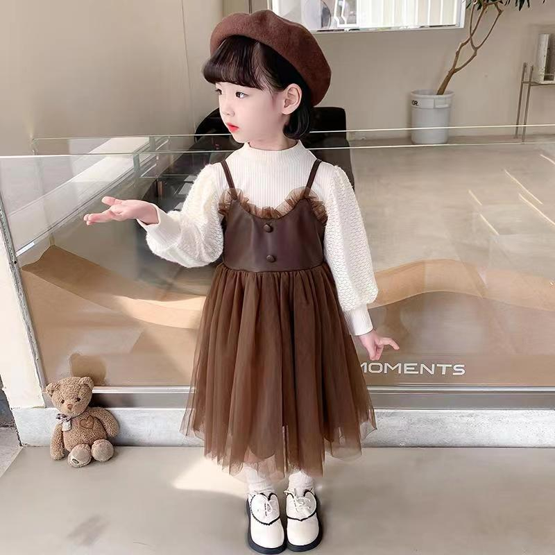 ❀❀❀❀Đầm Công Chúa Giả Hai Mảnh Phong Cách Phương Tây Thời Trang Xuân Thu Cho Bé Gái