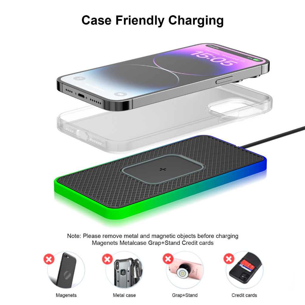 Silicone Đế Sạc Không Dây 15w Có Đèn led Cho Xe Ô Tô