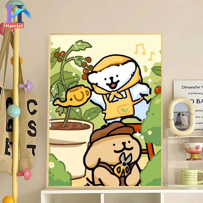 Bộ Tranh Sơn Dầu 20 * 30cm Hình Chú Chó Hoạt Hình Đáng Yêu