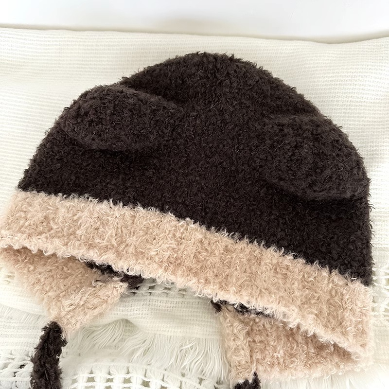 Mũ Len Dệt Kim Đính Quả Bông Tai Gấu Dễ Thương Thời Trang Thu Đông Cho Nữ