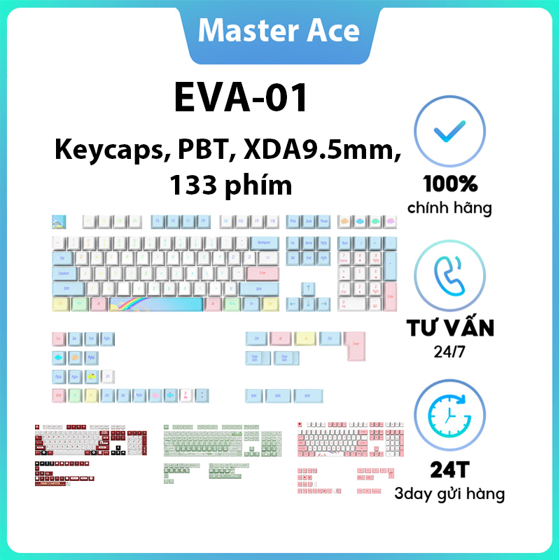 Keycaps bàn phím cơ, keycaps PBT, Dye-sublimation, XDA9.5mm, 133 phím, thích ứng với switch vệ tinh, phù hợp với bàn phím cơ có số phím 61/86/97/98/104/108 ​