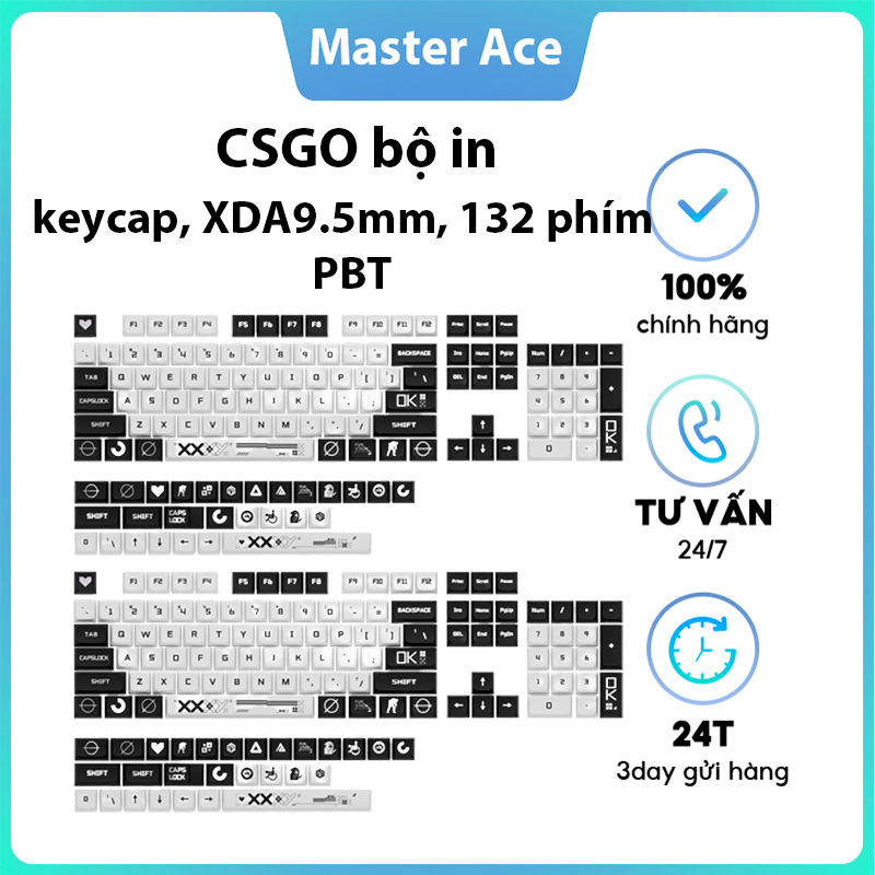 Bộ keycap in CSGO, thăng hoa PBT, XDA9.5mm, 132 phím, thích hợp cho bàn phím trục vệ tinh