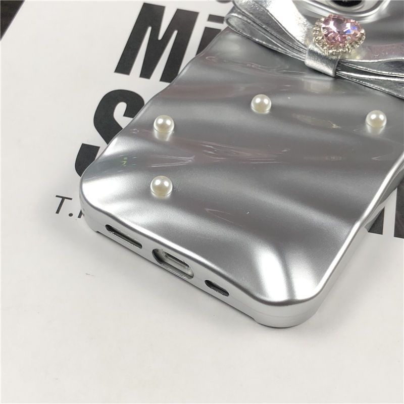 Thời Trang Ốp Điện Thoại tpu Mềm Hình Nơ Đính Ngọc Trai 3d Cho iphone 15promax 15 pro 15 14 promax 11promax 12 13promax