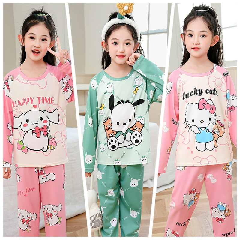 Bộ Đồ Ngủ Trẻ Em Tay Dài Cổ Tròn In Hình Hoạt Hình Dễ Thương